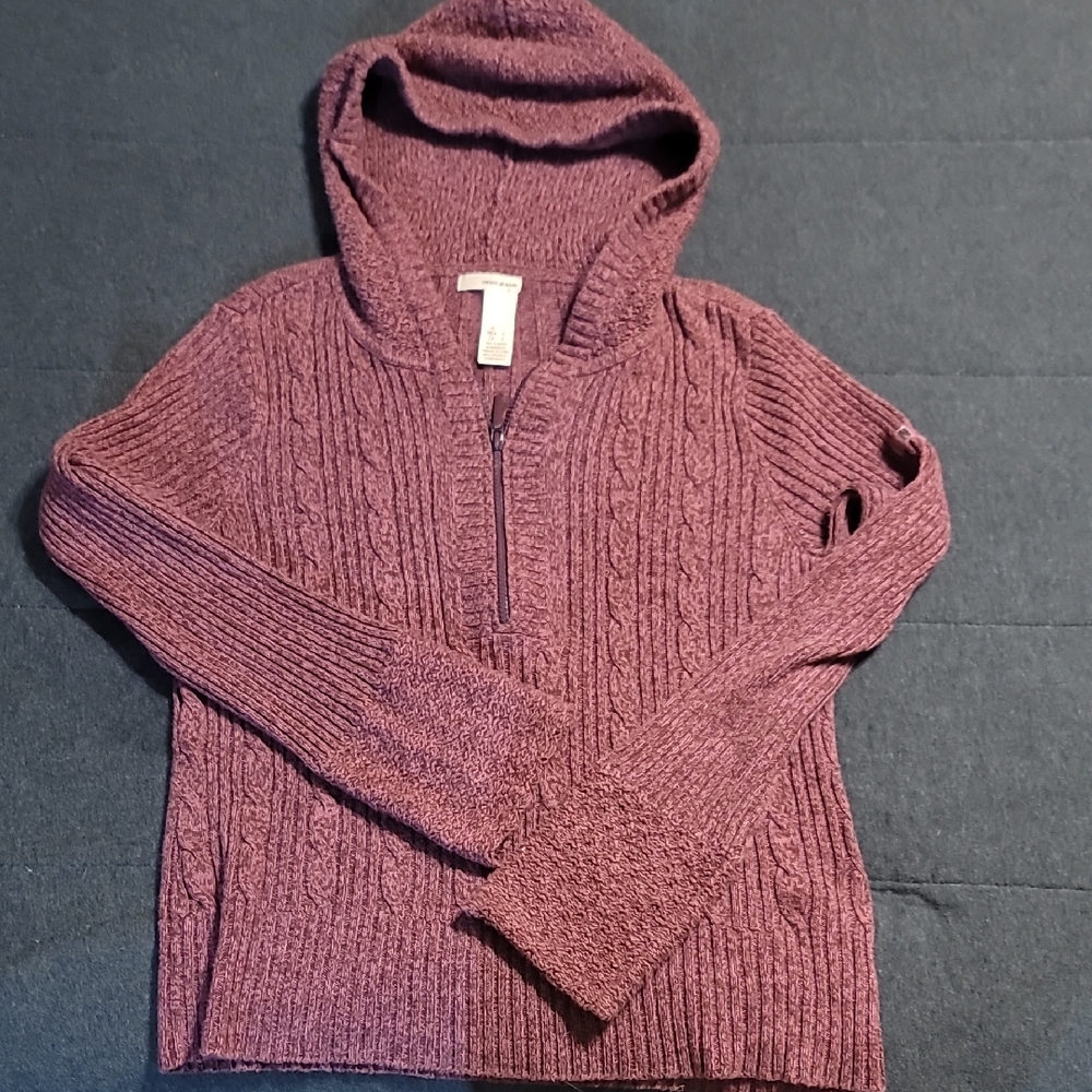 DKNY Womens Hooded Half Zip Bell Sleeve Sweater Size L